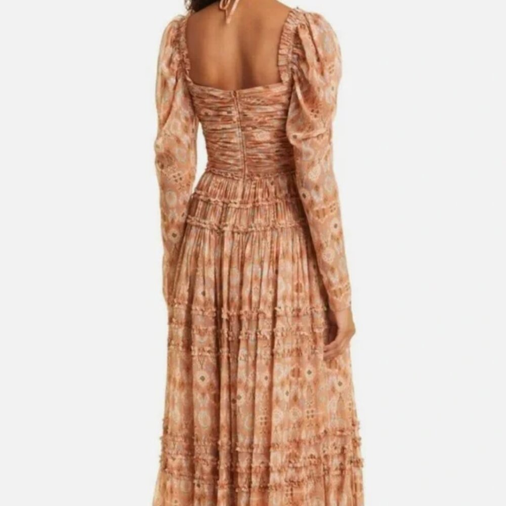 Ulla Johnson Peach Floral Ruched Silk Rabia Maxi Gown $1,195 - Picture 3 of 10
